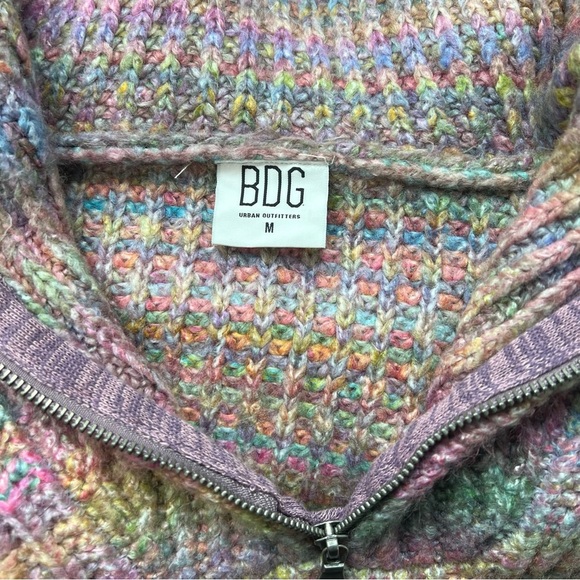 BDG Cozy Knit Pullover Sweater Half Zip Striped Pastel Multicolor Oversized MD - Picture 5 of 6